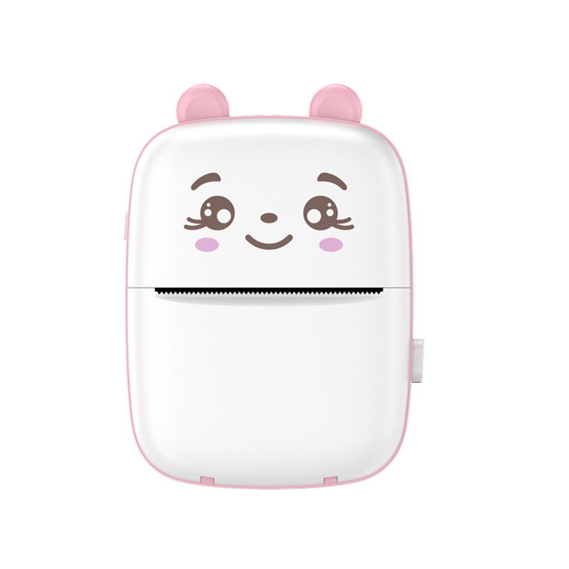 Cartoon Bear Mini PRINTER: Portable Monochrome Printing for Kids' Play, Pink A8C Design