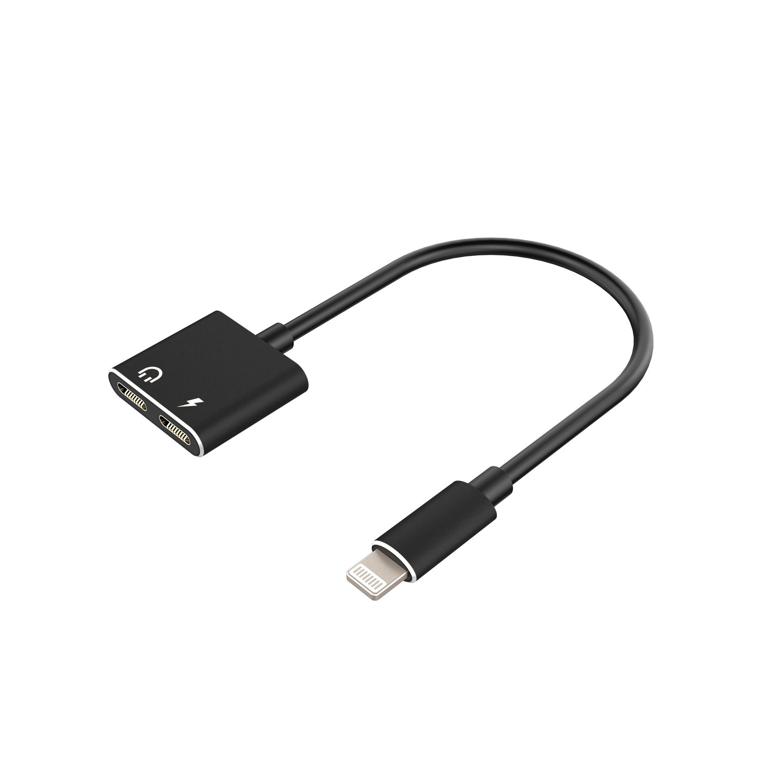 Lightning Dual Port Adapter: Charge & Listen Simultaneously for iPhone - BLACK Audio Splitter