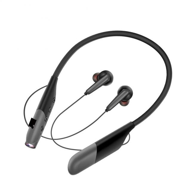 Neck Band Earphone Bluetooth Wireless Headset Earbuds Headphone With FLASHLIGHT AKZR11 (Black)