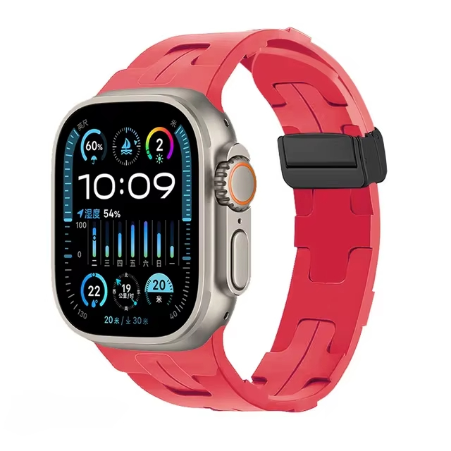 Magnetic Silicone Sport Band for Apple Watch 41/40/38mm, Premium RED Strap with Easy Buckle