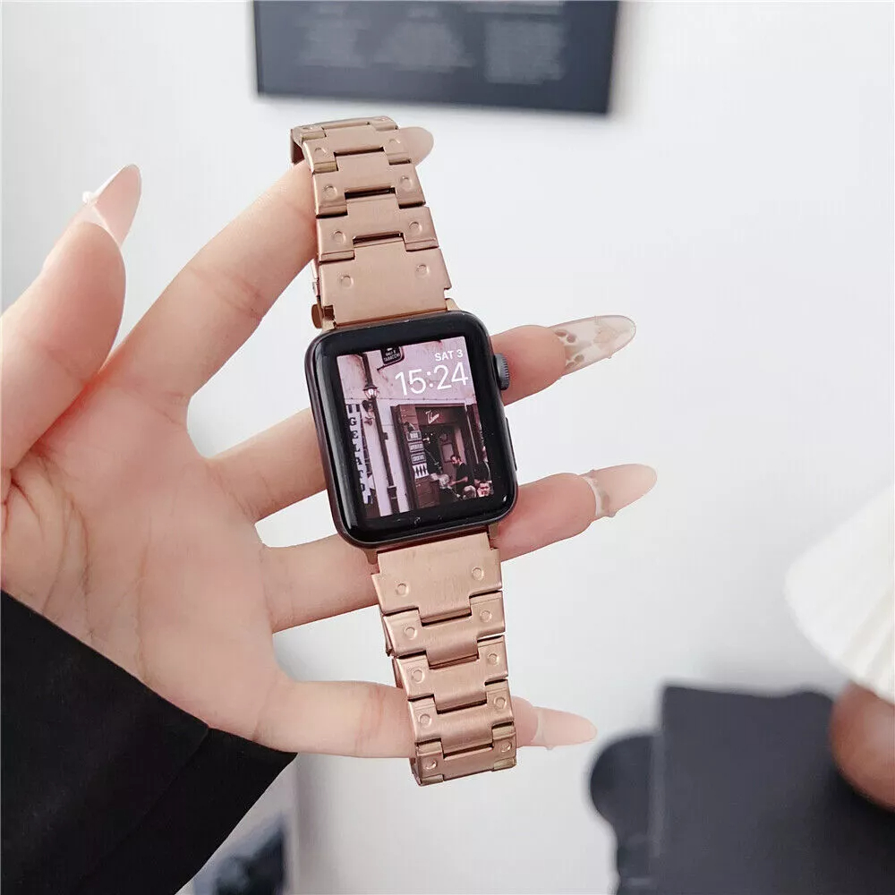 Premium Stainless STEEL Watch Band Folding Clasp for Apple Watch Series - 49/45/44/42MM Rose Gold