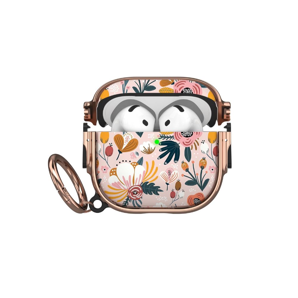 Fashion Electroplated AirPods 4 Case Cover with Locking Lids & Holder Clip - FLOWER Design