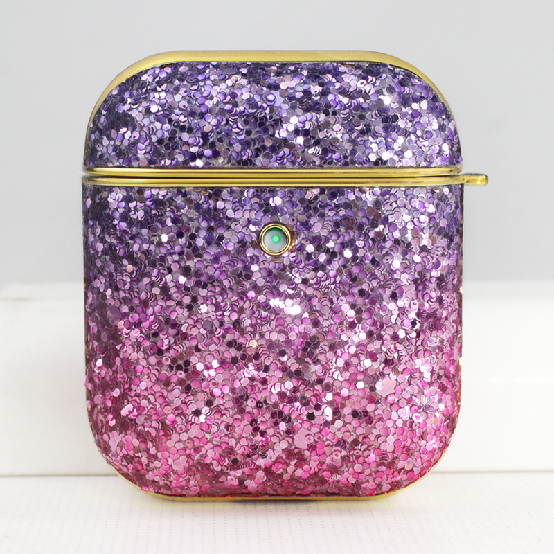 Glitter Luxury Sparkle Rainbow Crystal Bling DIAMOND Case for Apple Airpods 1 / 2 (Purple)