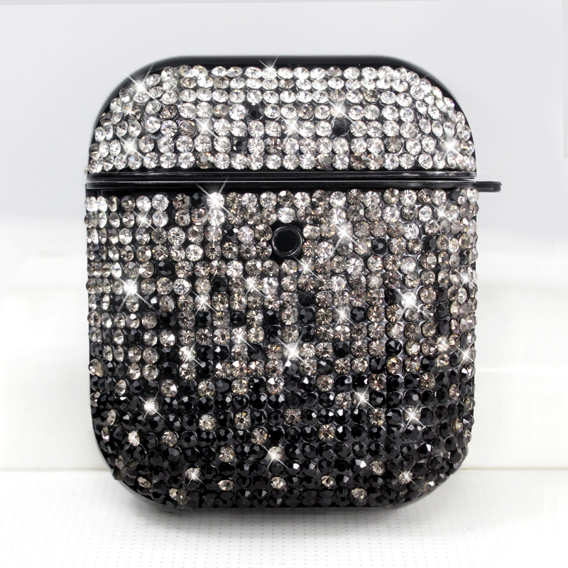 Rhinestone Gradient Bling Glitter Sparkle DIAMOND Crystal Case for Apple Airpods 1 / 2 (Black)