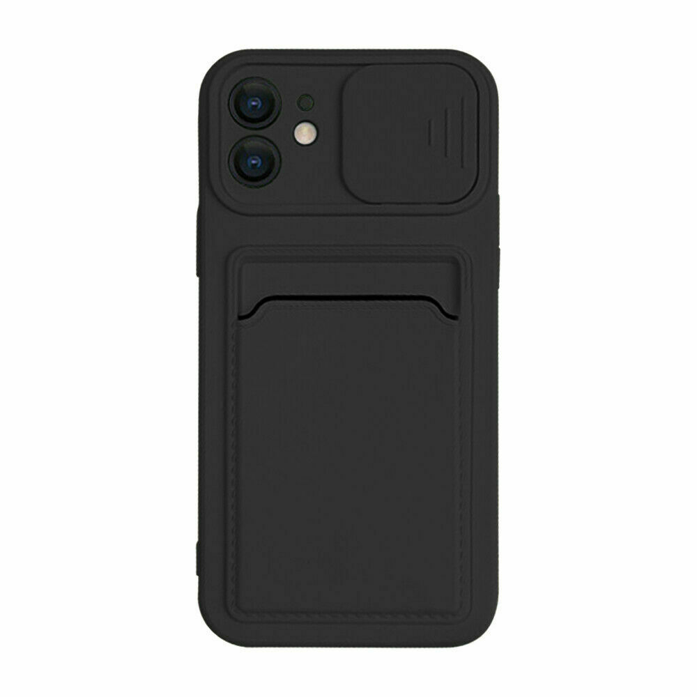 Silicone Card Slot Holder Sleeve Case with Camera Lens Protector Cover for Apple iPHONE 12 / 12