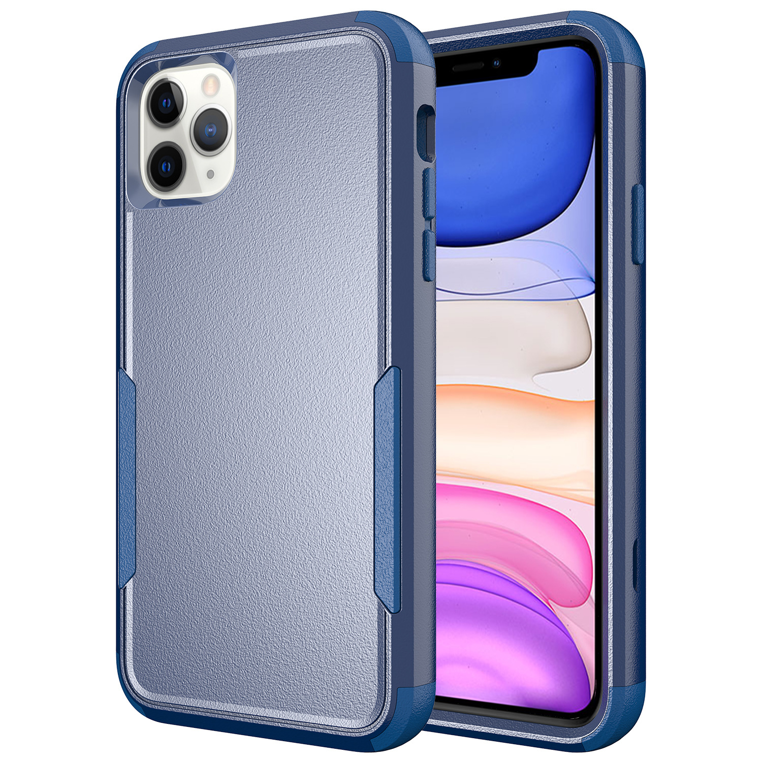 Heavy Duty Strong Armor Hybrid Case Cover for Apple iPHONE 12 / 12 Pro 6.1 (Navy Blue)