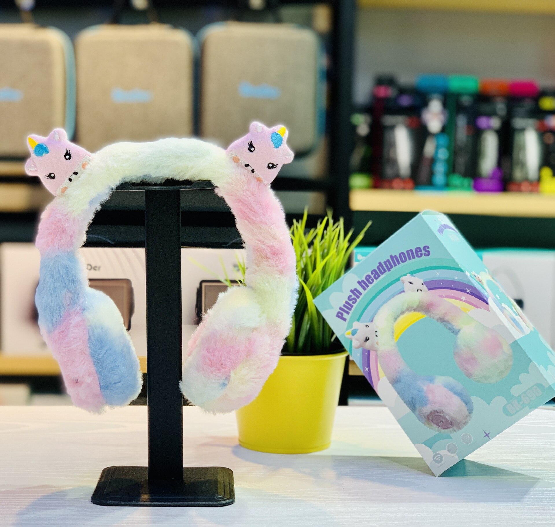 Cute Cartoon Ear Fluffy PLUSH Girly Bluetooth Wireless Headphone Headset BK696 (Rainbow Pink)