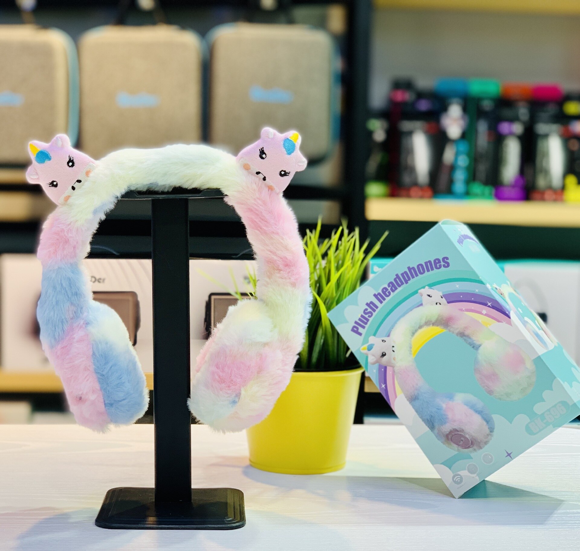 Cute Cartoon Ear Fluffy Plush Girly Bluetooth Wireless HeadPHONE Headset BK696 (Rainbow Pink)