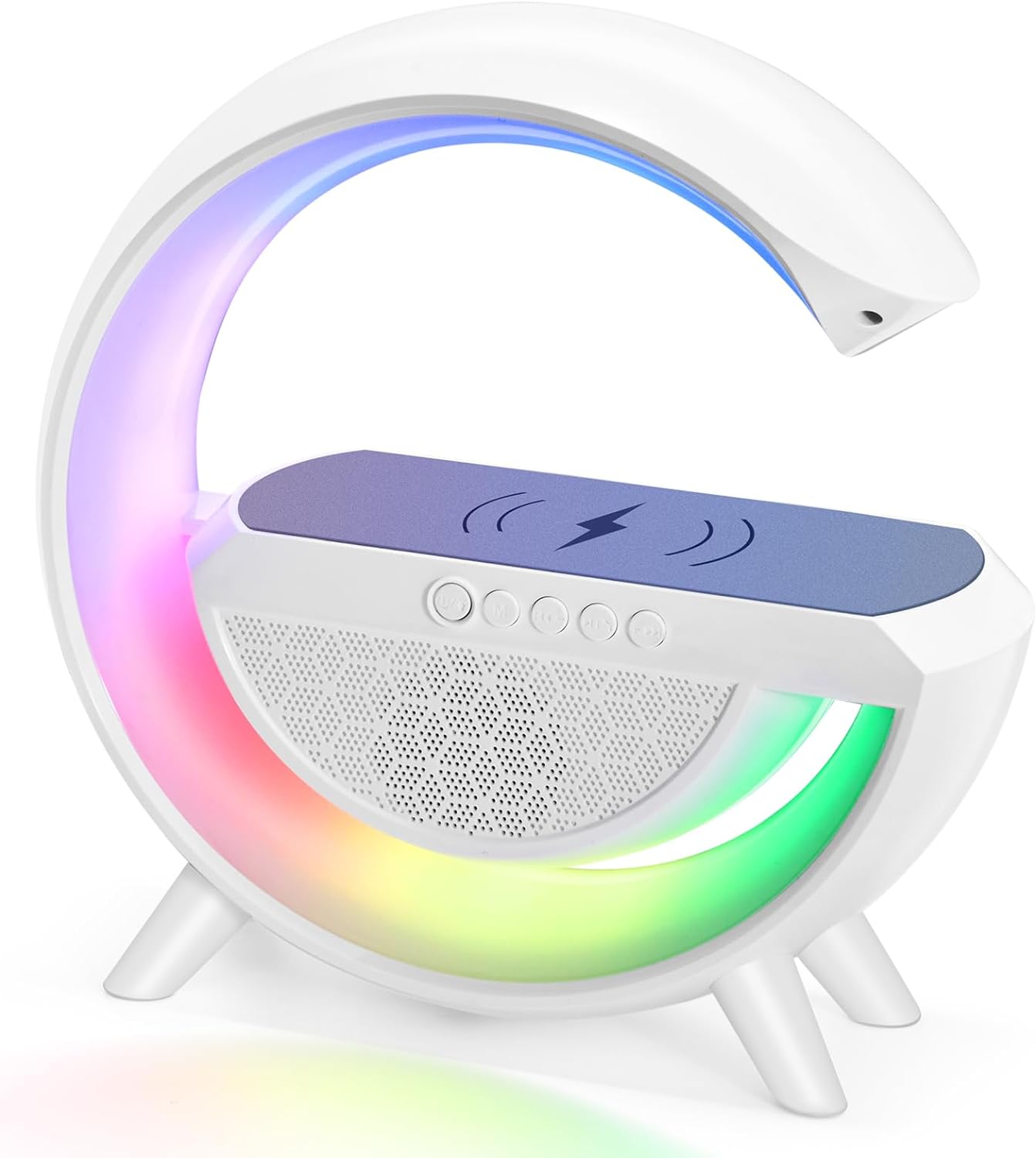 Crescent Moon LED Speaker: Bluetooth, Wireless Charging, Loud Sound for All Phones (White)