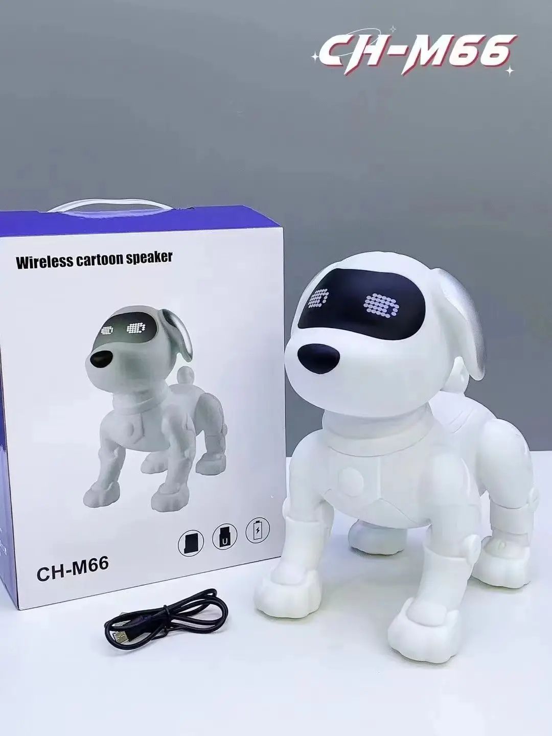 Cute Robotic DOG Bluetooth Speaker FM Radio SD Card Portable Audio Device CH-M66 - White