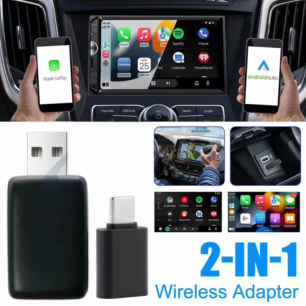 Wireless CarPlay & Android AUTO Adapter - Universal Type-C Phone Dongle Converter Black