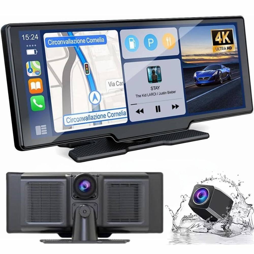 10.26'' Smart Car Display w/CarPlay, Android Auto, 4K Dash Cam & GPS Navigation System