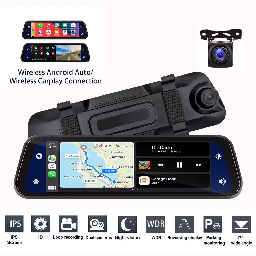 Wireless Dual DashcaM CarPlay Android Auto Display w/Front & Rear Night Vision ADAS SysteM