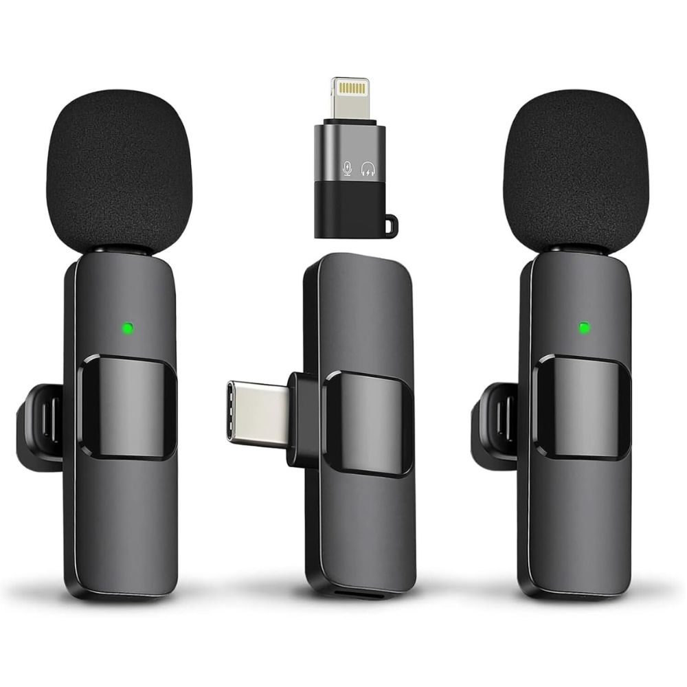 Professional Dual Mic Wireless Recording System for iPHONE & Android - Universal CELL PHONE (Black)