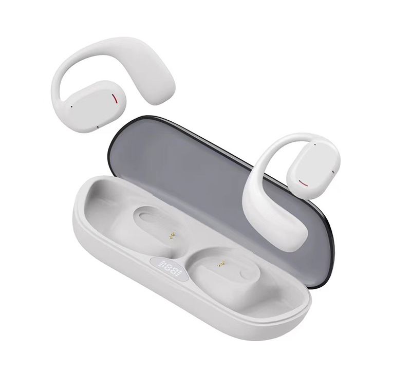 Open-Ear TWS Bluetooth Gaming Earbuds: Wireless Stereo Sound with BATTERY Indicator (White)