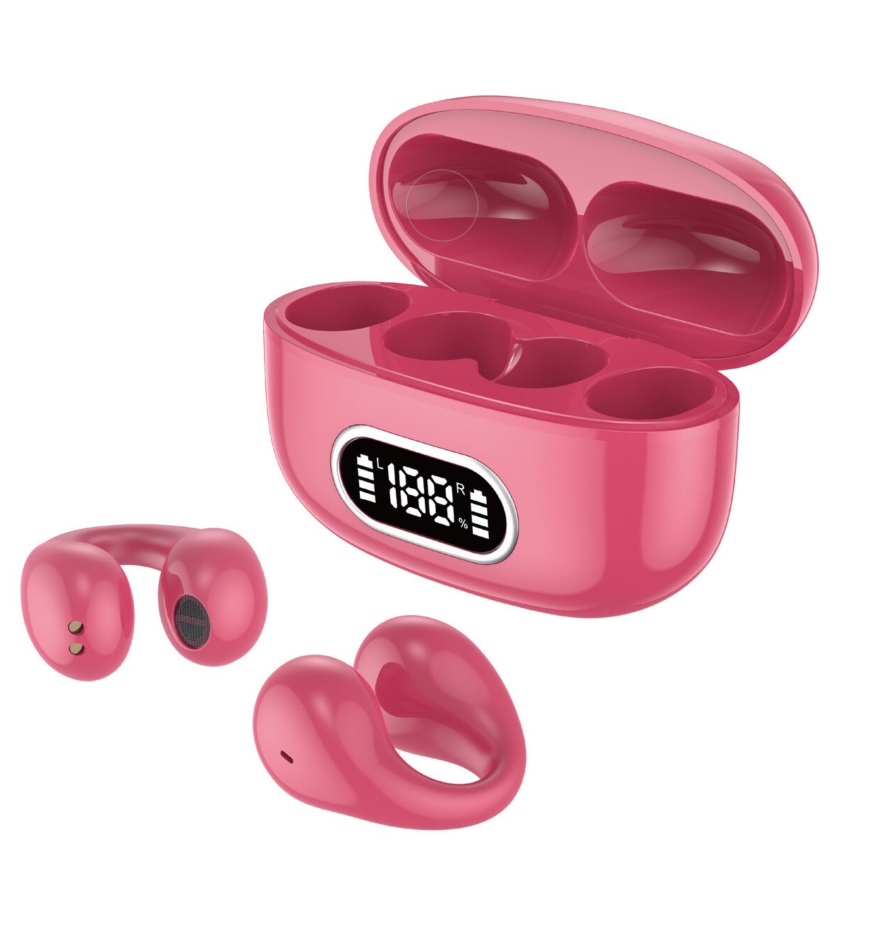 Crystal Clear TWS Bluetooth Clip-On Open Ear HeadPHONEs F80 for CELL PHONEs - Hot Pink