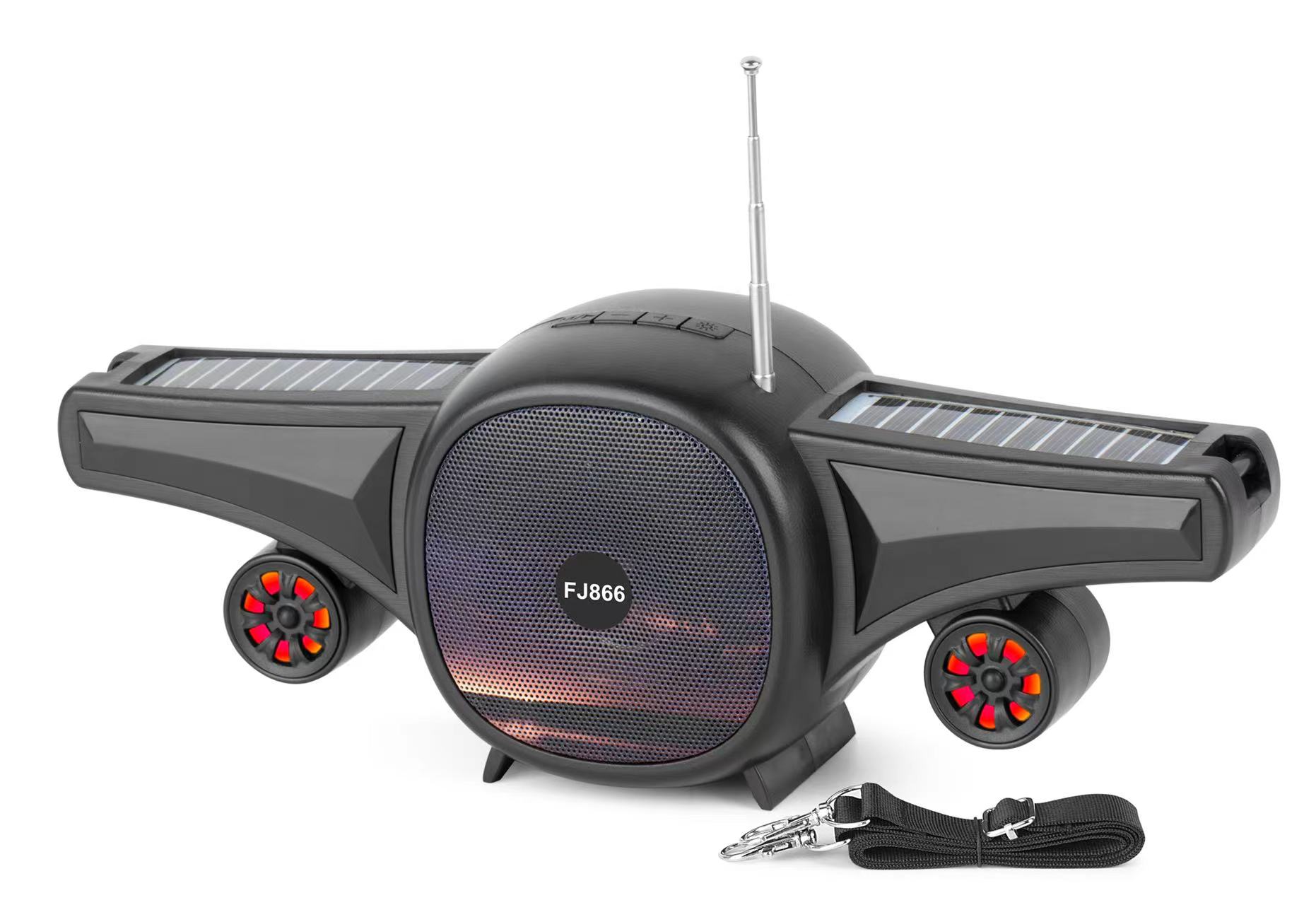 Cool Jet Airplane Colorful Portable Stereo Bluetooth Wireless Speaker with SOLAR Panel FJ866 (Black)