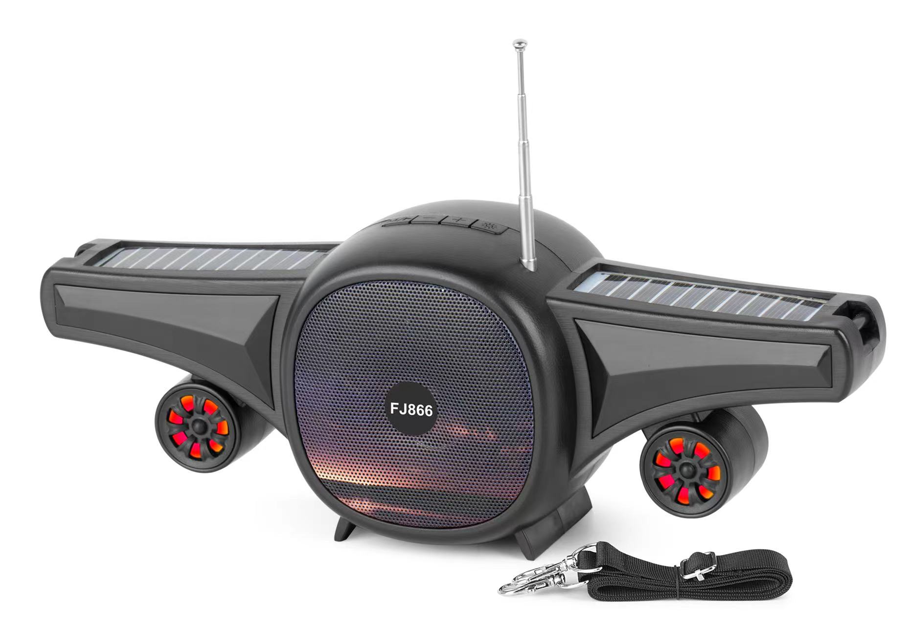 Cool Jet Airplane Colorful Portable Stereo Bluetooth Wireless Speaker with Solar Panel FJ866 (Black)