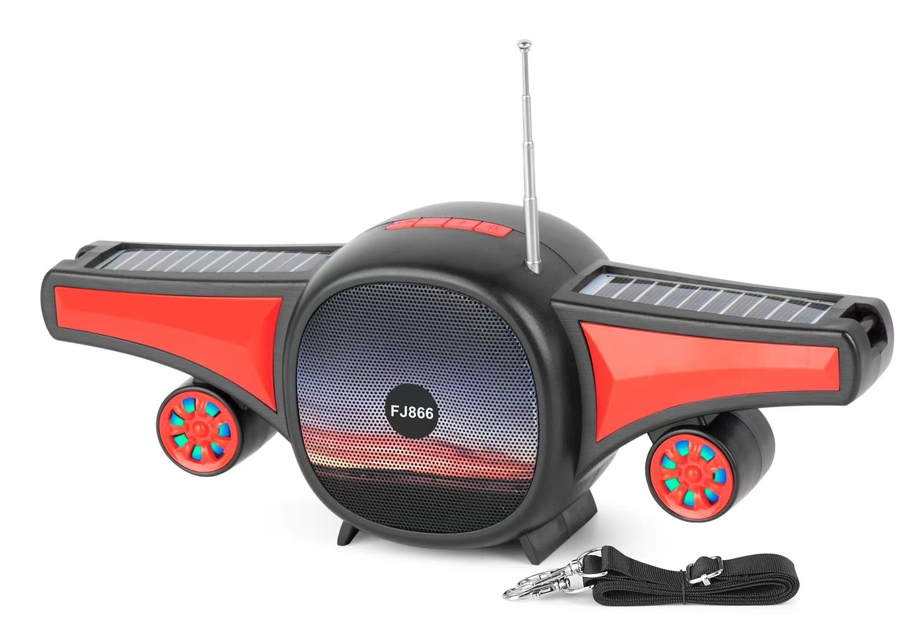 Cool Jet Airplane Colorful Portable Stereo Bluetooth Wireless SPEAKER with Solar Panel FJ866 (Red)