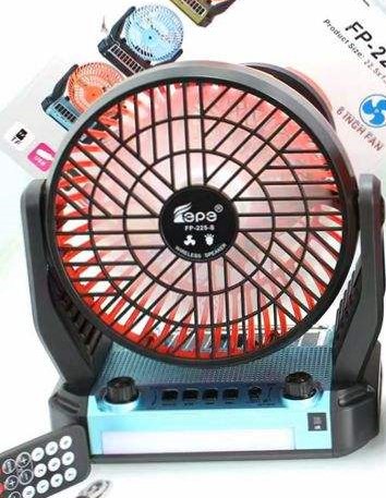 ''Desktop Cooling FAN Portable Bluetooth Speaker with Solar Charge, LED Light, FM Radio FP225 (Blue)''