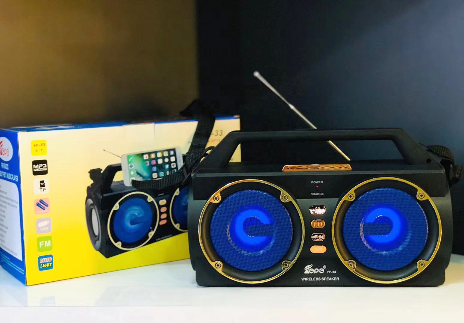 Fashion Cool Retro DJ Handheld Portable Bluetooth SPEAKER Radio System with LED Light FP33 (Blue)