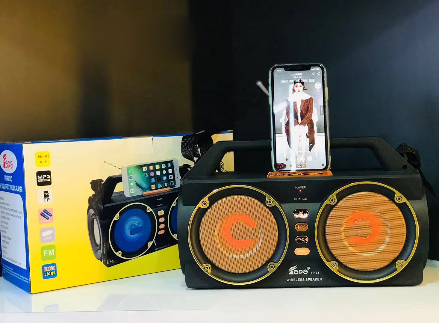 Fashion Cool REtro DJ HandhEld PortablE BluEtooth SpEakEr Radio SystEm with LED Light FP33 (YEllow)
