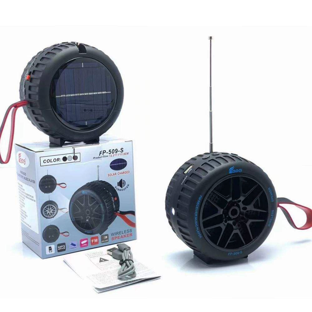 Car Wheel Design Solar-Powered and Portable Bluetooth Wireless Speaker FP509 (Black)