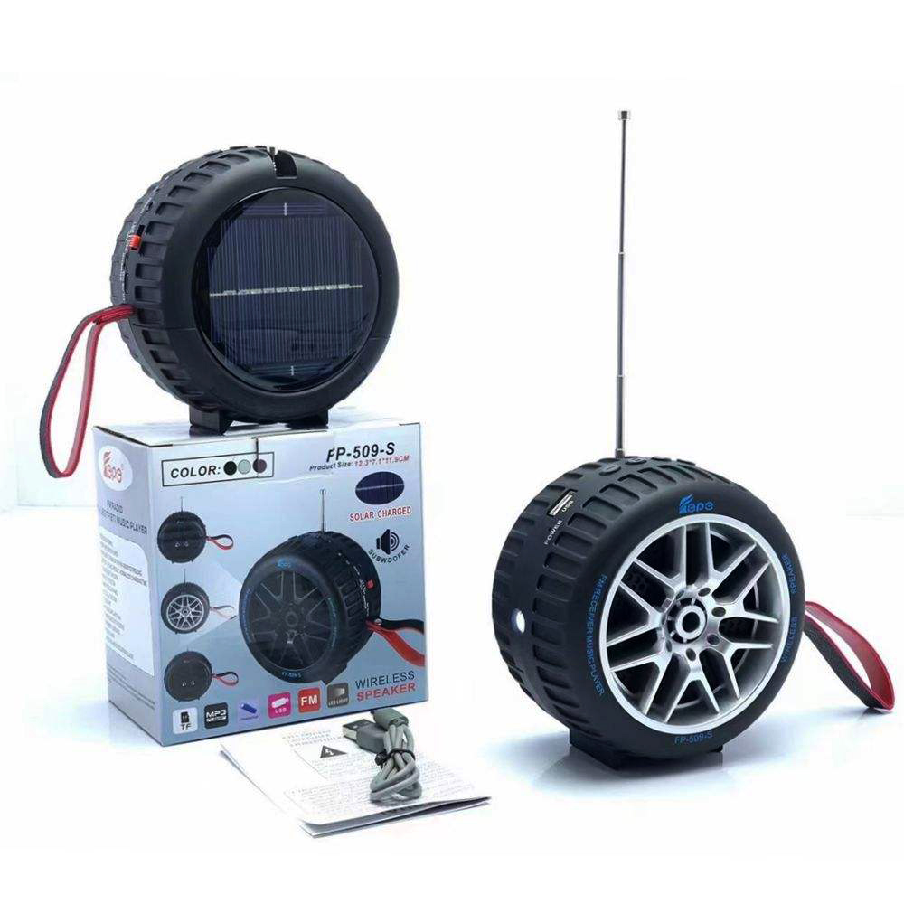 Car Wheel Design Solar-Powered and Portable Bluetooth Wireless SPEAKER FP509 (Gray)