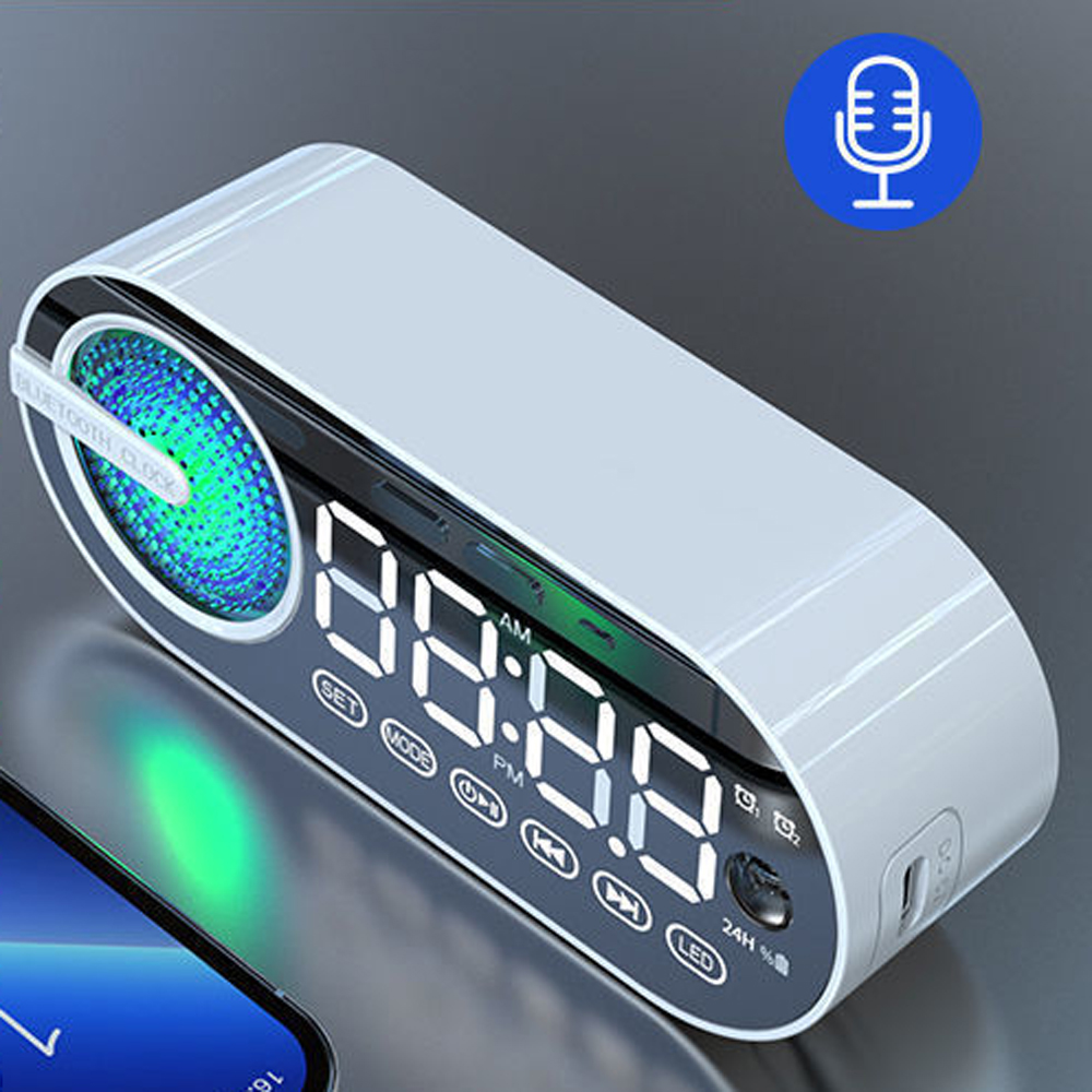 Alarm CLOCK LED Light  Wireless FM Radio Bluetooth Speaker with Motion Sensor G30 (White)