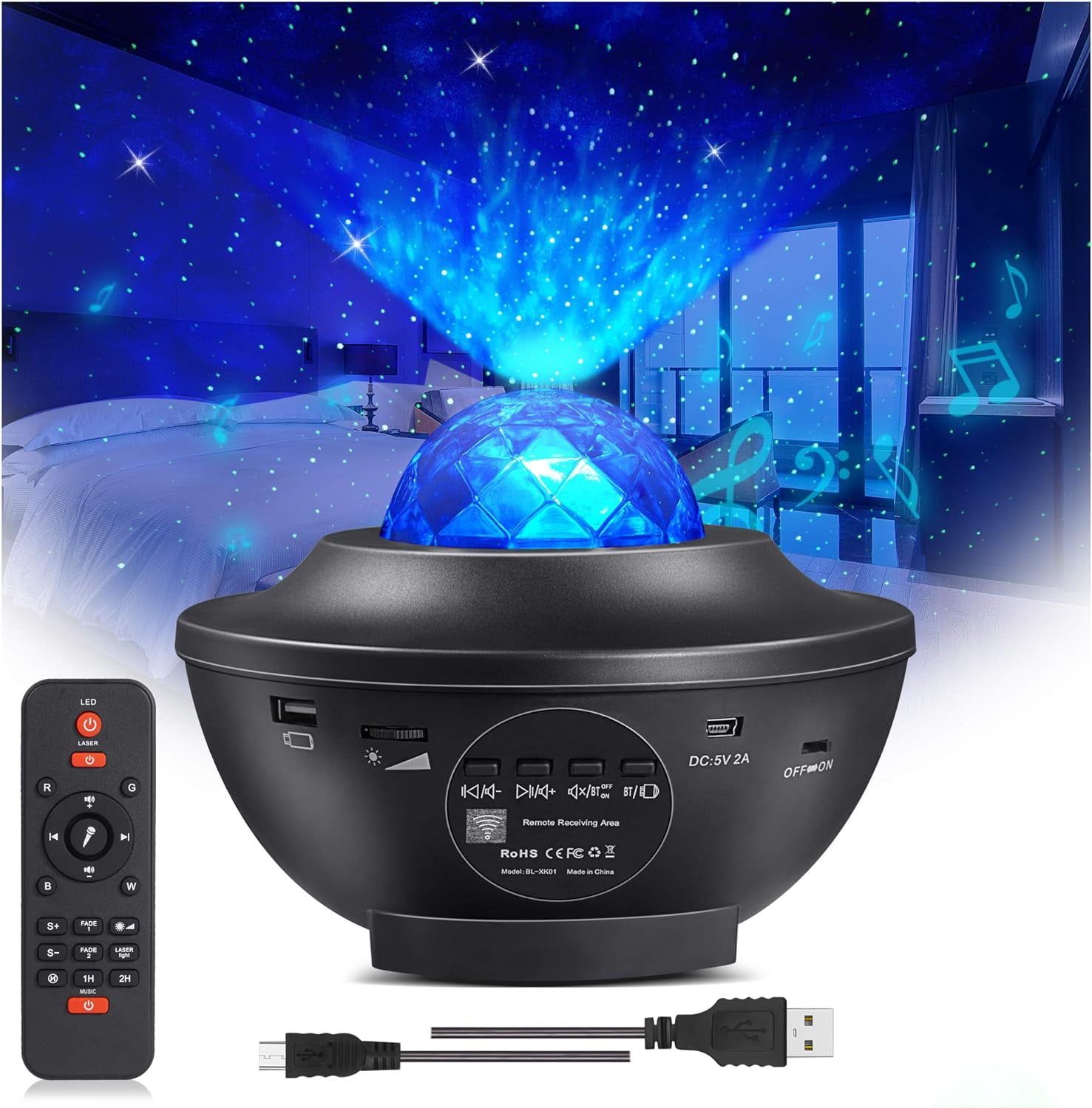GAlAxy STAR LED ProjEctor Night Light w/BluEtooth SpEAkEr, Room DEcor Light Show G2402A, BlAck