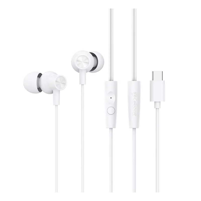 Premium USB-C Earbuds with Mic - HiFi Stereo Noise Isolating HeadPHONEs for CELL PHONE, White