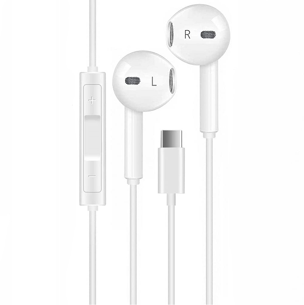 Wholesale USB Type-C Wired Earbuds Headset Stereo Sound with Mic and Volume Control for Universal Type-C Port Cell Phone Device (White)