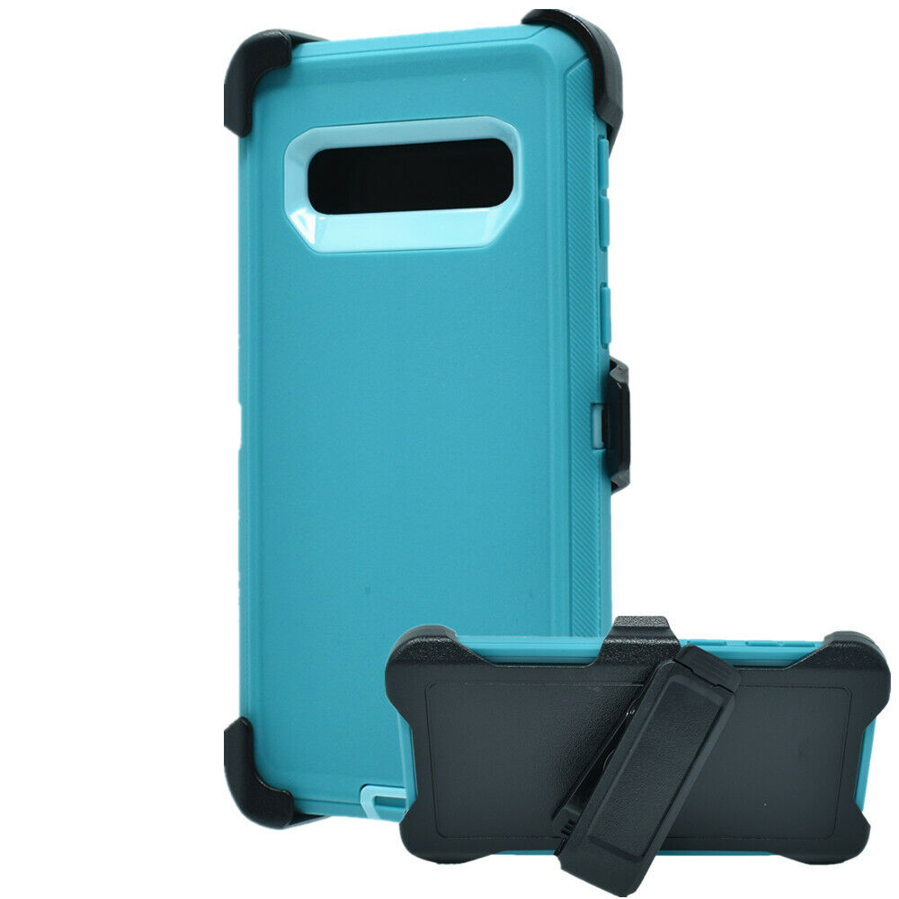 Rugged Armor Robot Case with BELT Clip for Samsung Galaxy S10 - Shock-Resistant AquaBlue
