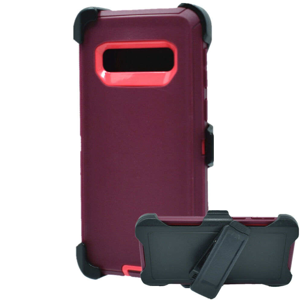 Heavy-Duty Armor Robot Case with BELT Clip for Samsung Galaxy S10 Plus - Burgundy Pink