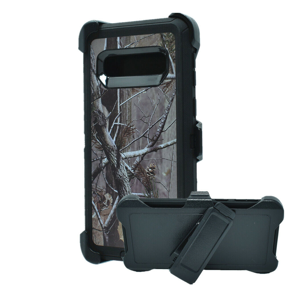 Premium CAMO Heavy Duty Case with Clip for Samsung Galaxy S10 - Tree Black Military Grade Protection