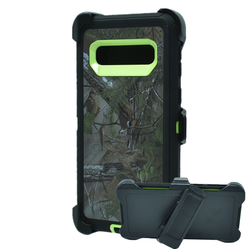 Premium Camo Tree Green Heavy Duty Case with Clip for Samsung Galaxy S10 - Rugged Protection