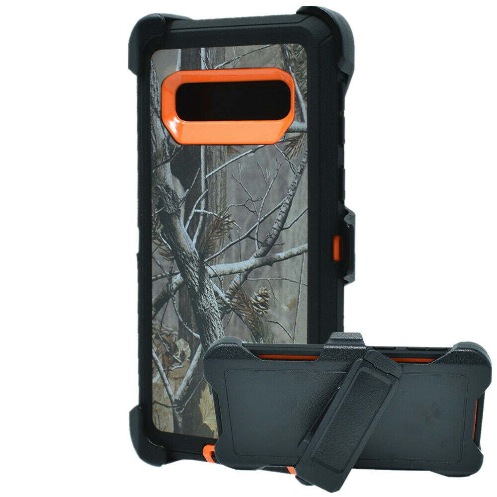 Premium Camo Heavy Duty Case with BELT Clip for Samsung Galaxy S10 - Tree Orange Design