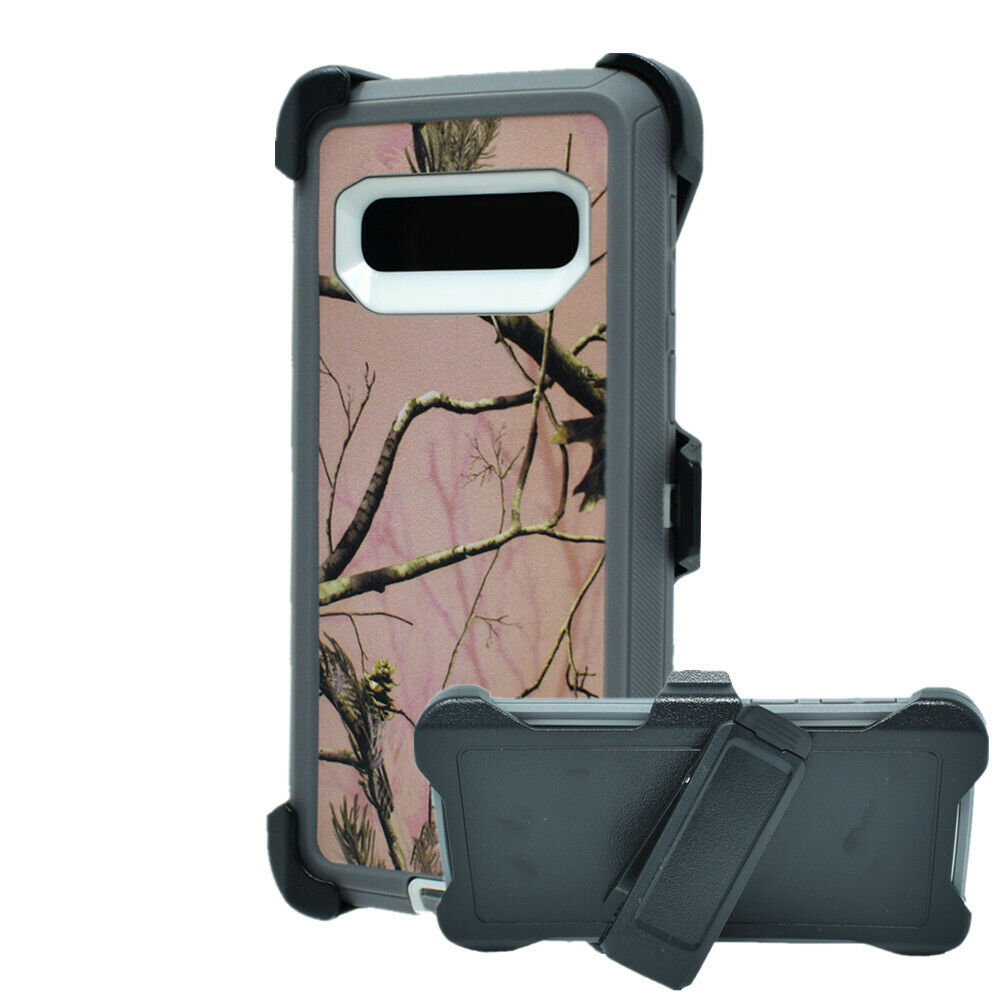 Premium CAMO Heavy Duty Case with Clip for Samsung Galaxy S10 - Tree Pink Military Grade Protection