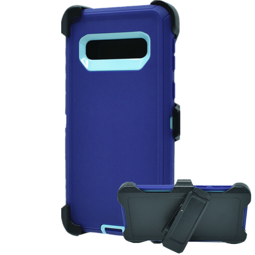 Rugged Armor Robot Case with BELT Clip for Samsung Galaxy S10 - Purple Blue Protective Cover