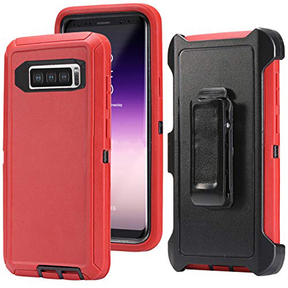 Rugged Armor Robot Case with BELT Clip for Samsung Galaxy S10 - Dual Layer Protection (Red/Black)