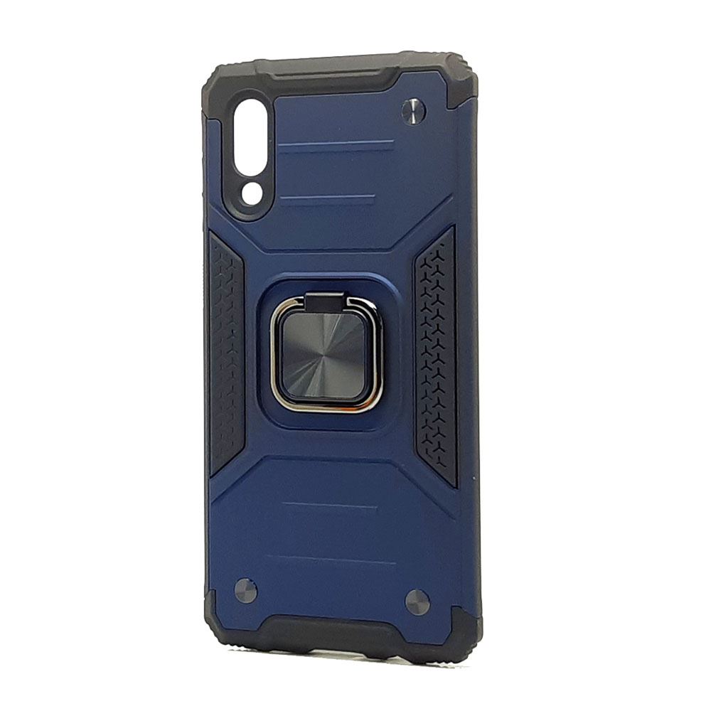Double Layer Square RING Holder Kickstand Armor Case for Galaxy A02 (Blue)