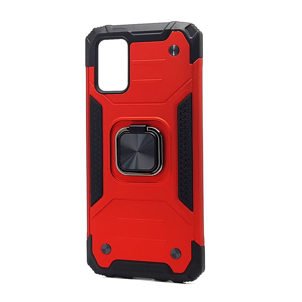 Double Layer Square RING Holder Kickstand Armor Case for Galaxy A02s (Red)