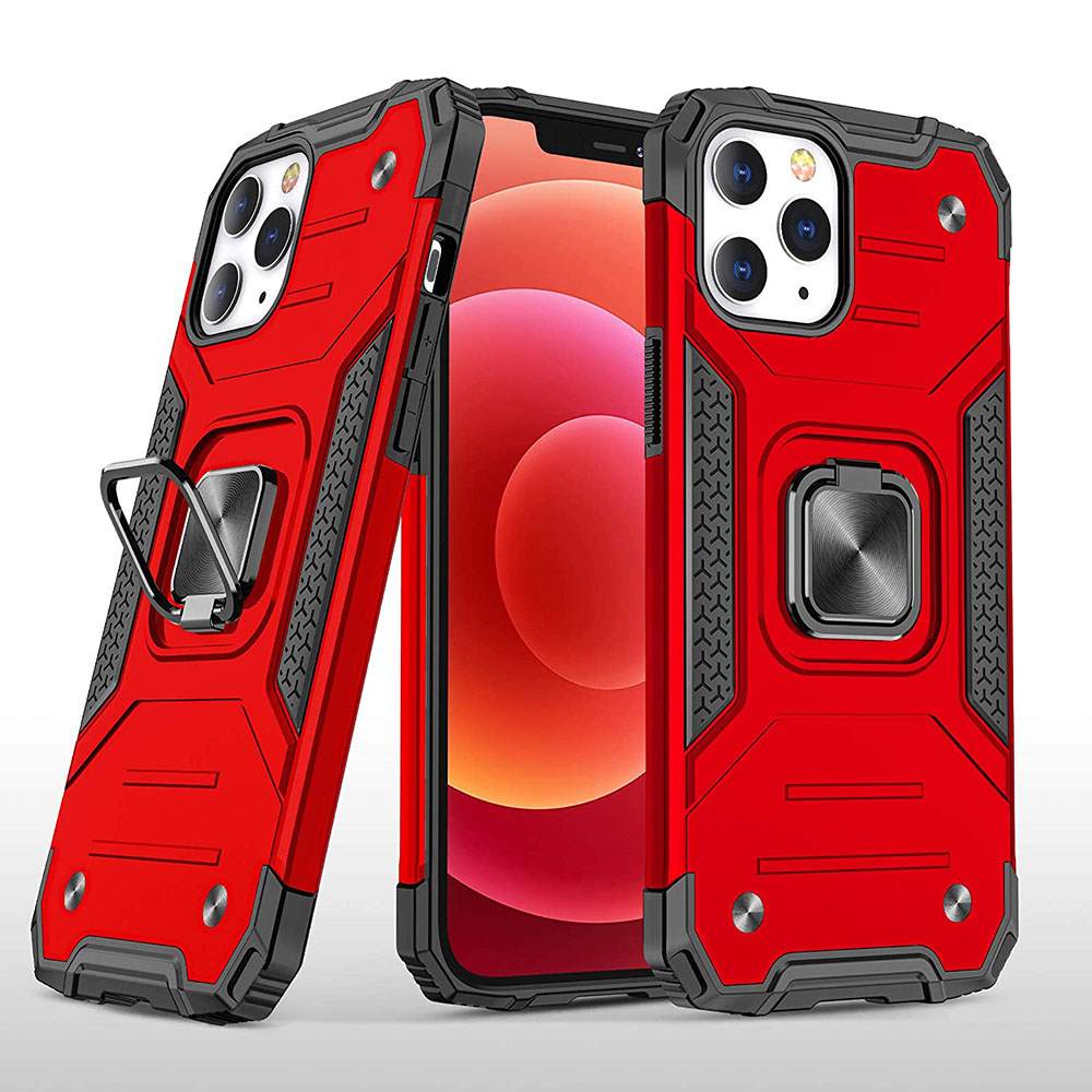 Armor Hybrid Double Layer Square Ring Magnetic Case for iPHONE 11 [6.1] (Red)