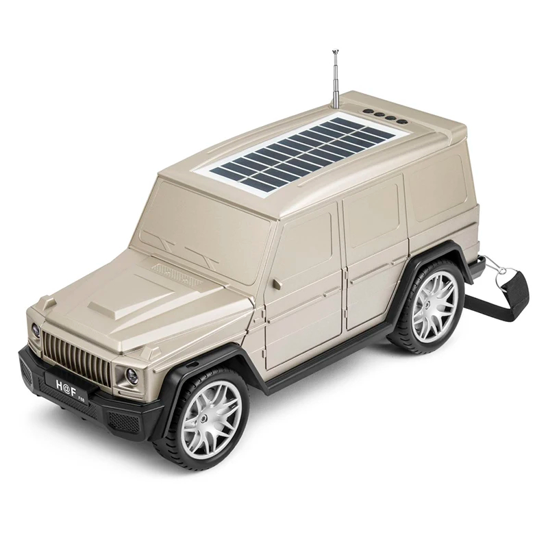 Luxury SUV Jeep Bluetooth Speaker: SOLAR Charging, Carry Strap, Multi-Input F88 (Gold)