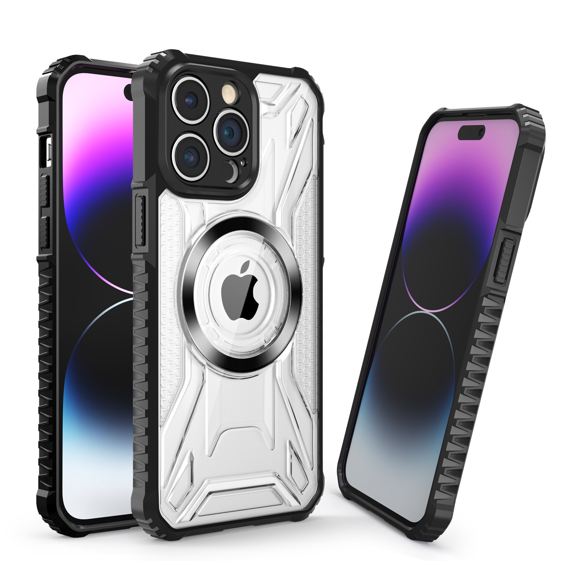 Sleek MagSafe Case: Transparent Tech Armor for iPhone 15 Pro - Corner Protection (Black)