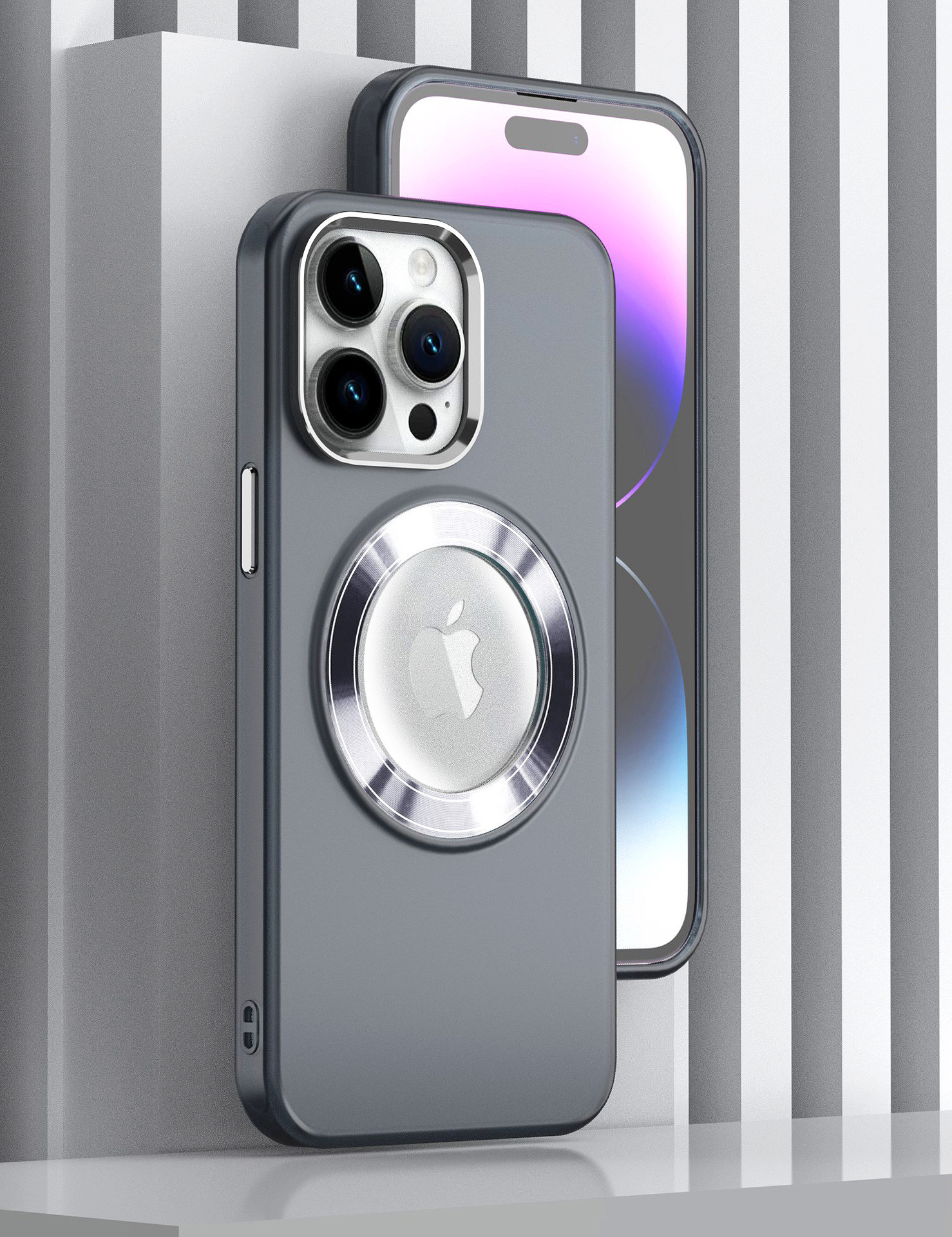 Slim MATTE iPhone 15 Case: Transparent MagSafe Cover with Chrome Buttons (Black)