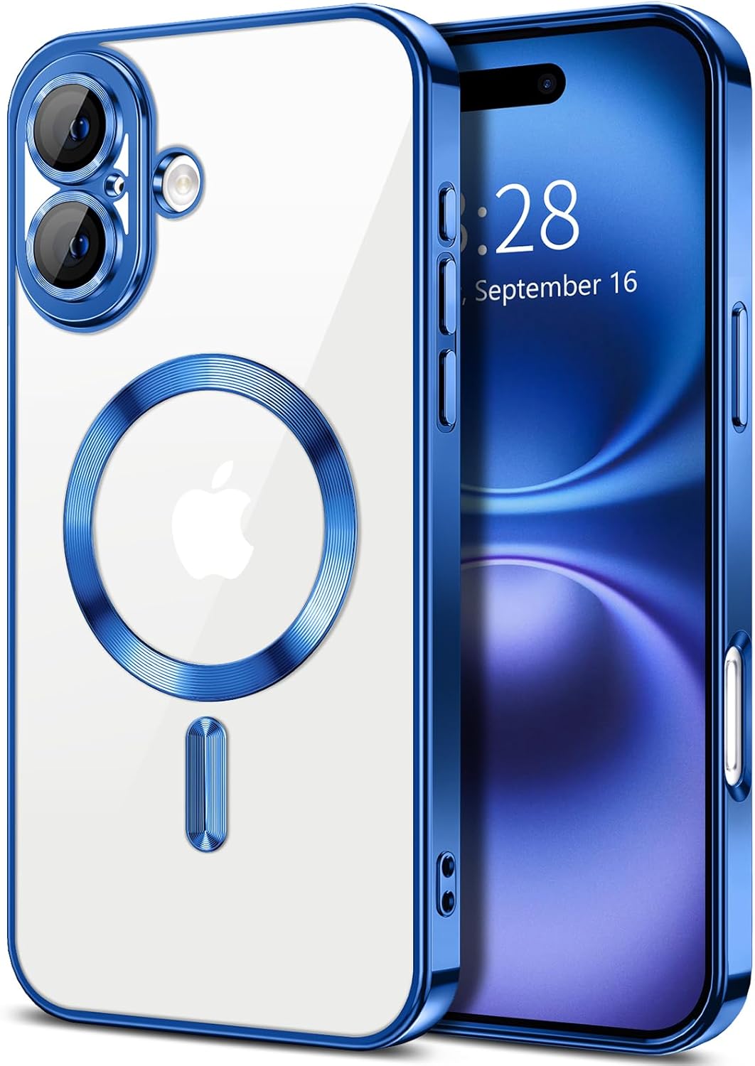 Premium Chrome MagnetiC Ring Case With Camera ProteCtion for iPhone 16 - Navy Blue