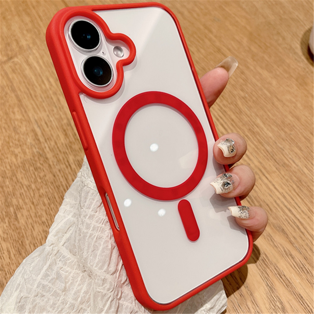Crystal Clear ProteCtive Armor Case With MagSafe Ring for iPhone 16, Military Drop ProteCtion, Red