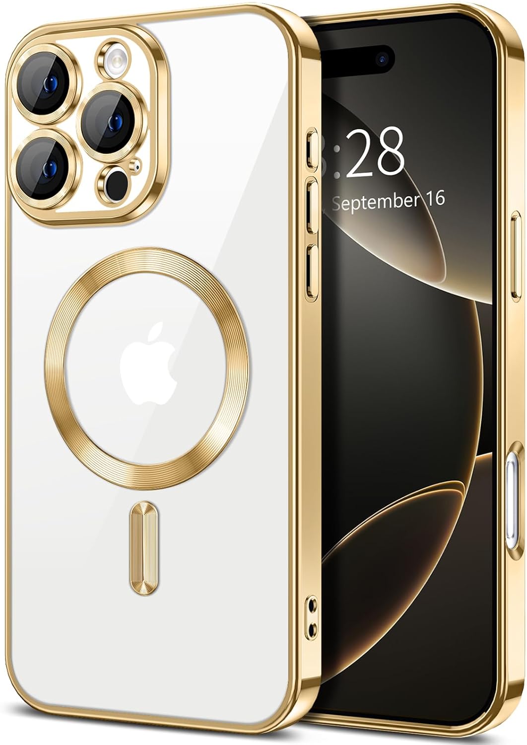 Premium Gold iPhone 16 Pro MAGNETic Ring Case - Clear Chrome Design with Camera Protection