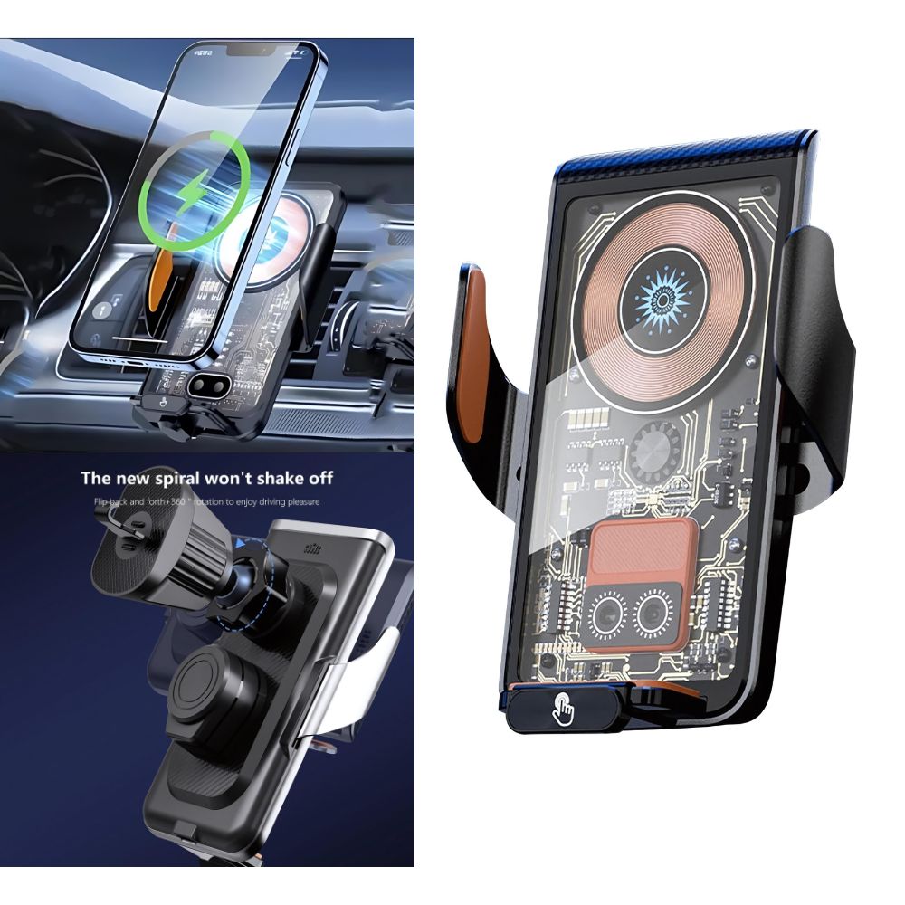 Heavy-Duty Air Vent CAR Holder: Auto-Adjust, Transparent Design for Universal Phones (Black)